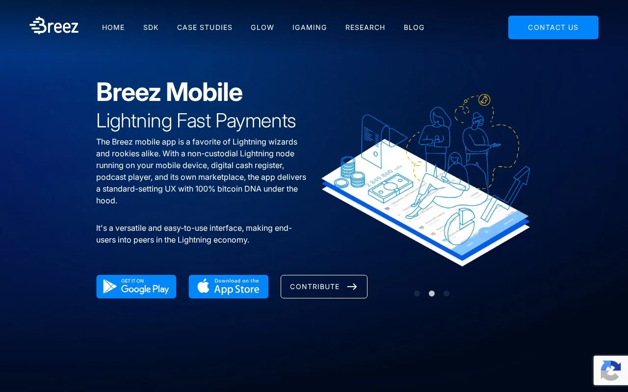 Screenshot of the Breez homepage