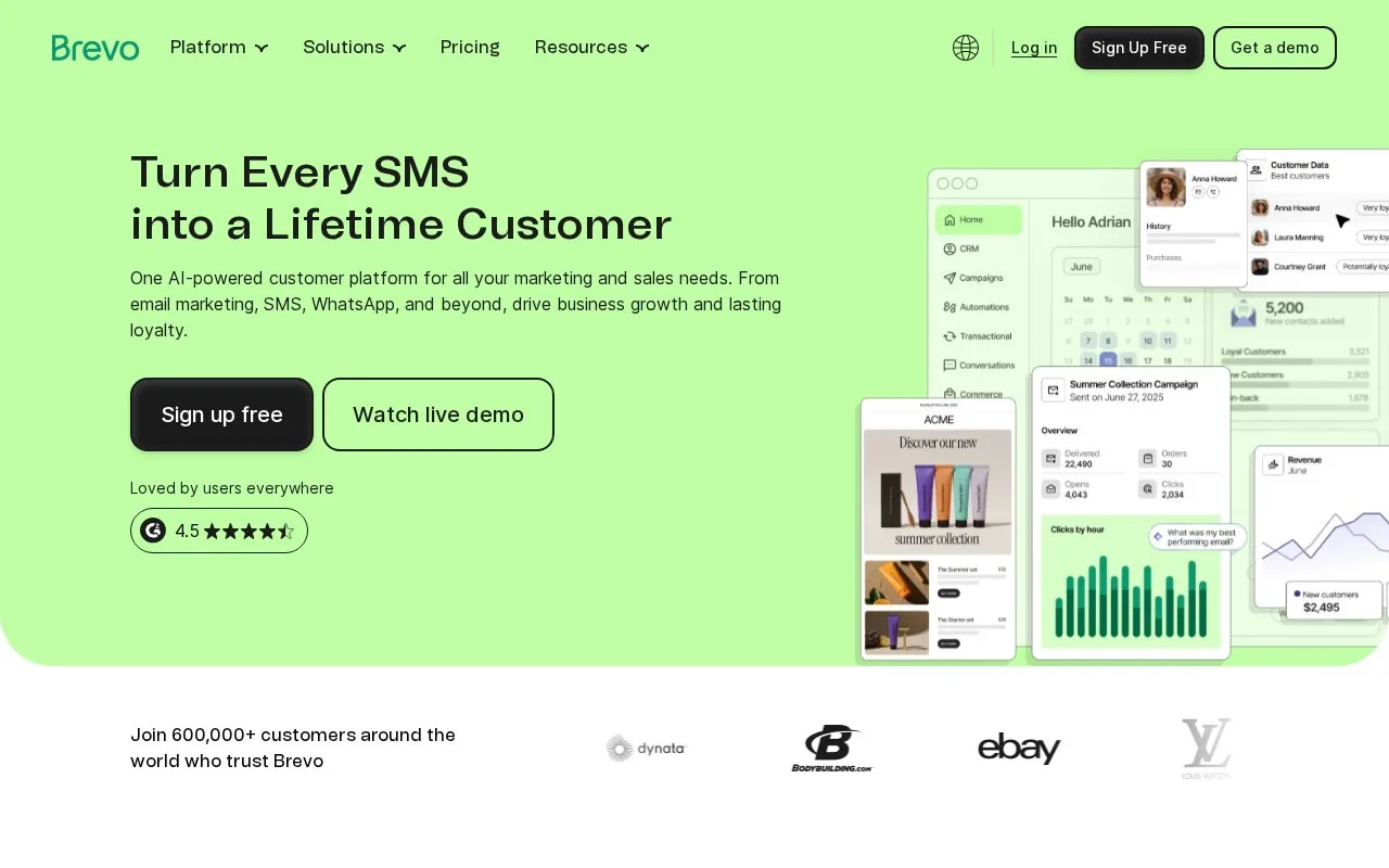 Screenshot of the Brevo homepage