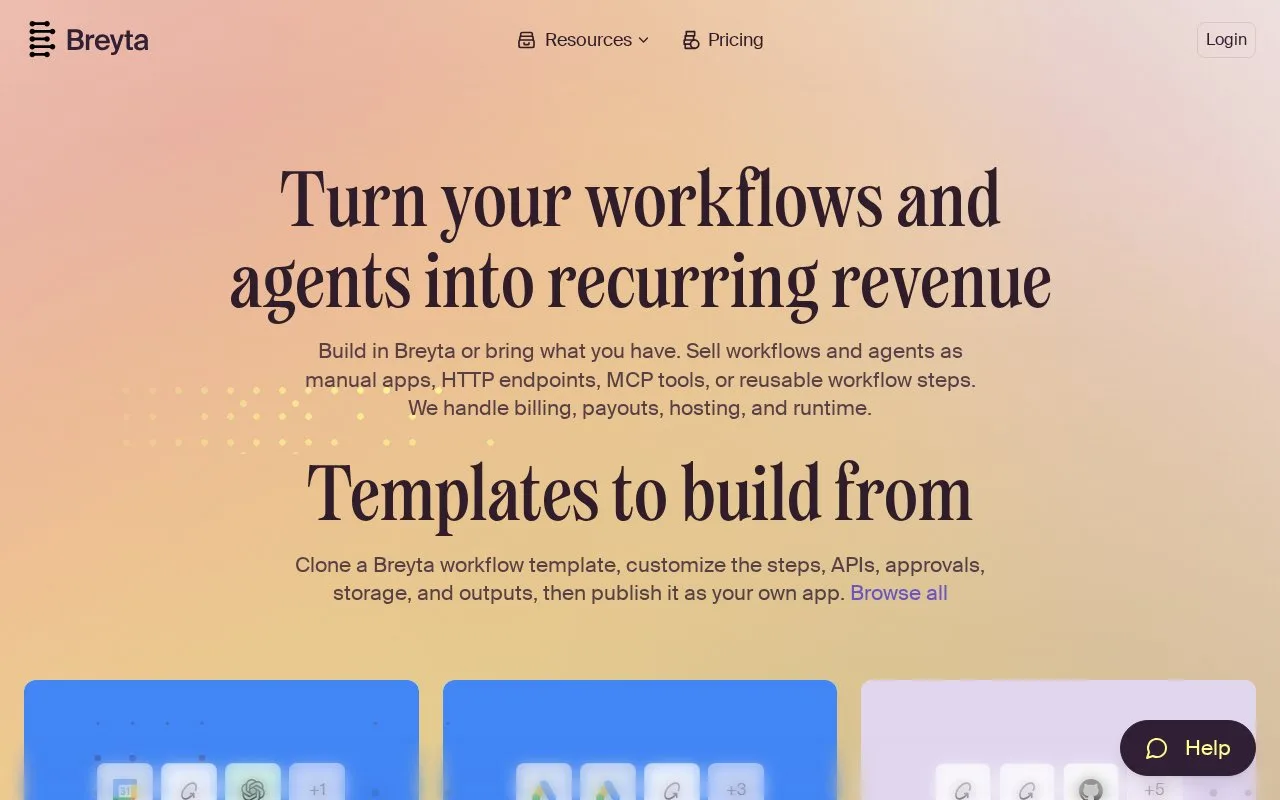 Screenshot of the Breyta homepage