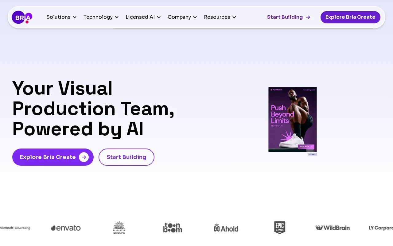 Screenshot of the Bria homepage