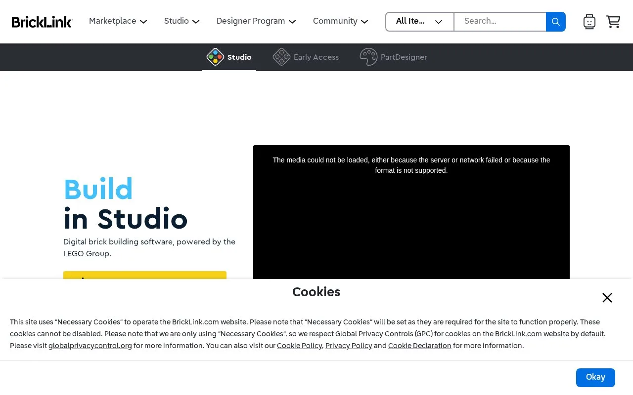 Screenshot of the BrickLink Studio homepage