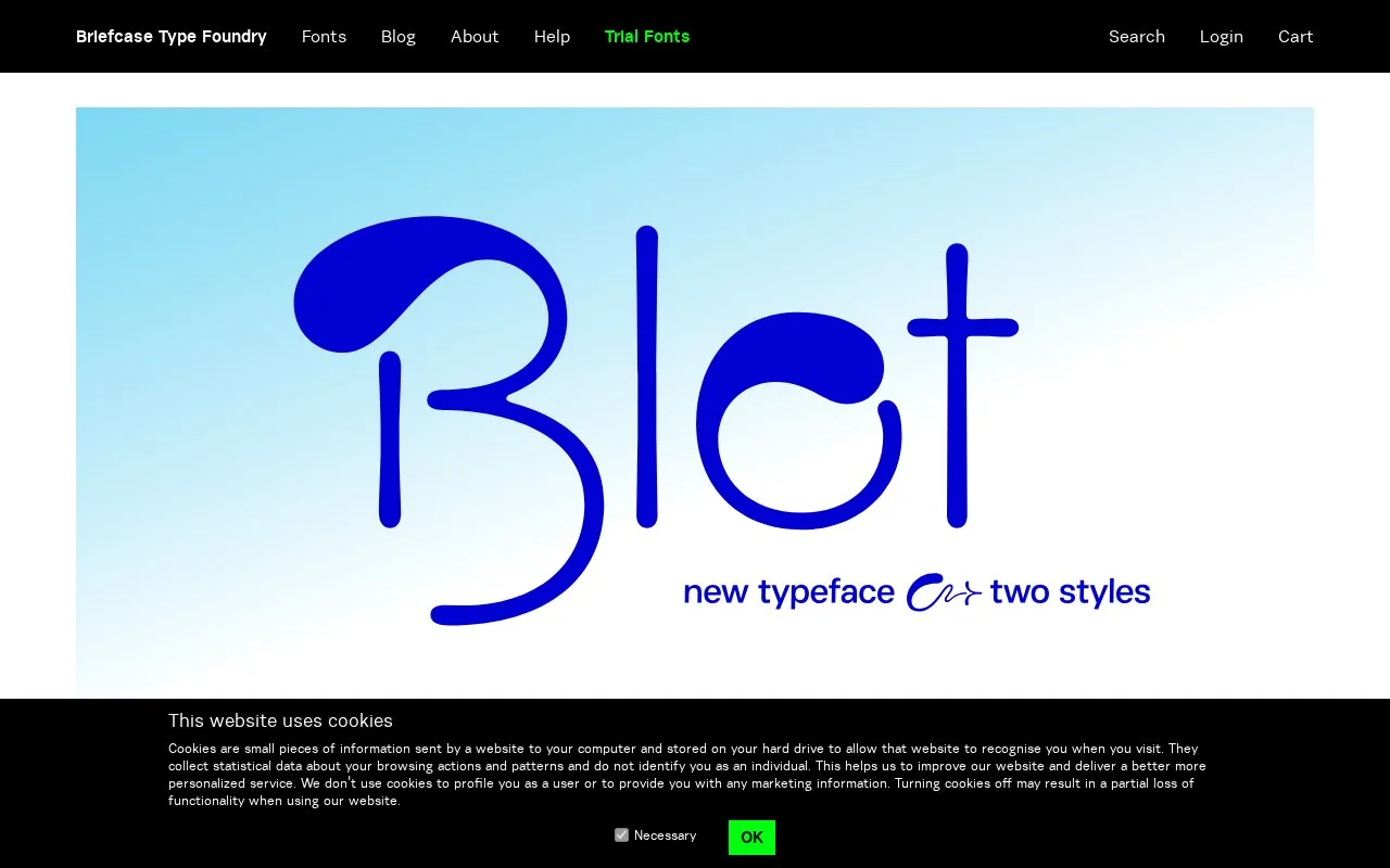 Screenshot of the Briefcase Type Foundry homepage
