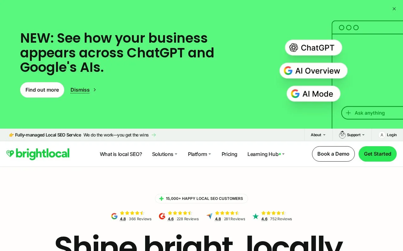 Screenshot of the BrightLocal homepage