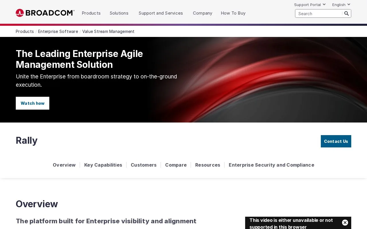 Screenshot of the Rally Software homepage