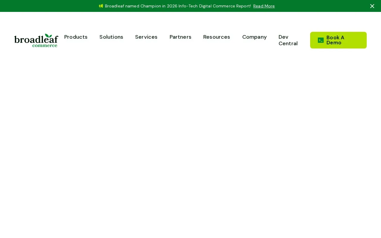 Screenshot of the Broadleaf Commerce homepage