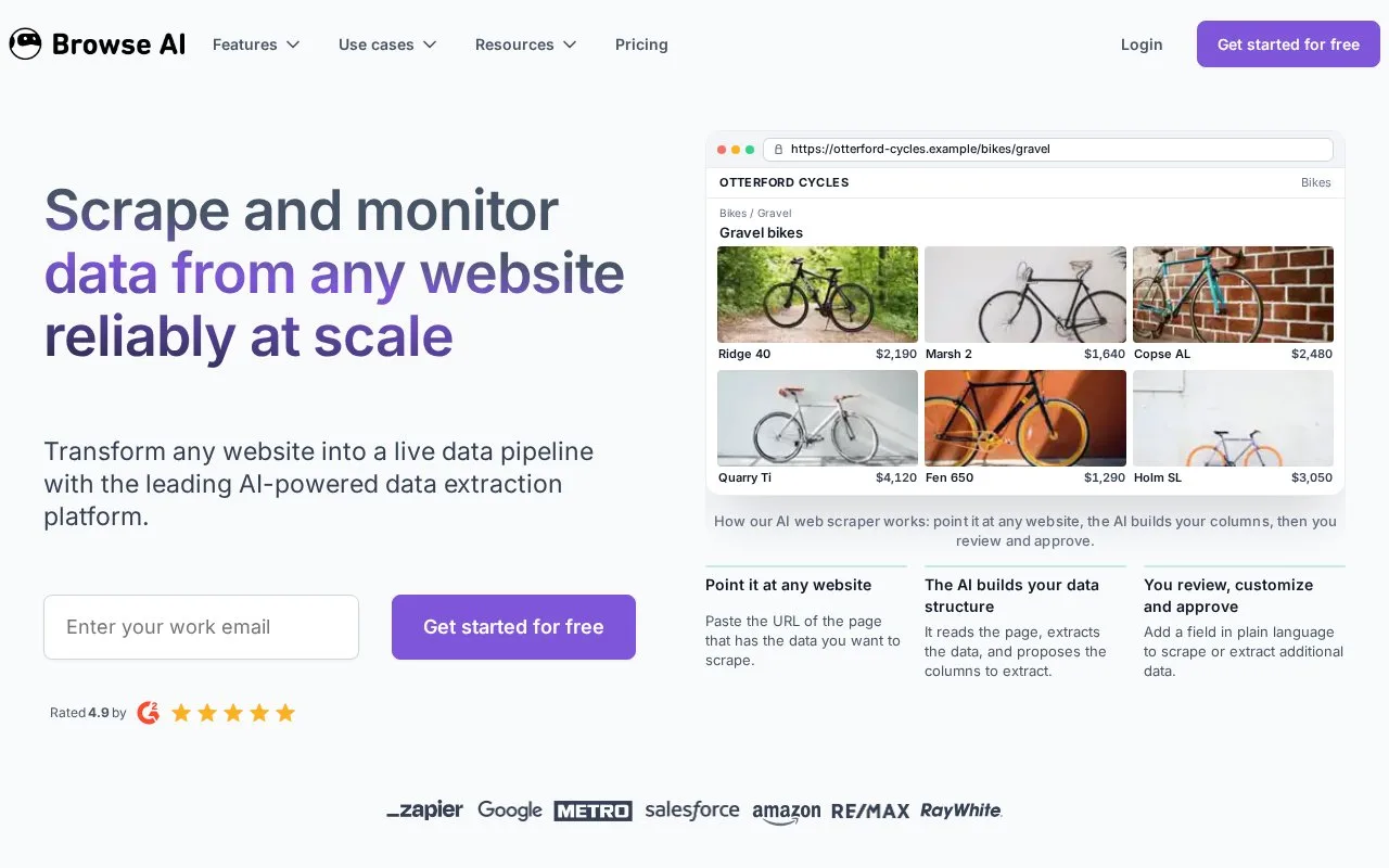 Screenshot of the Browse AI homepage