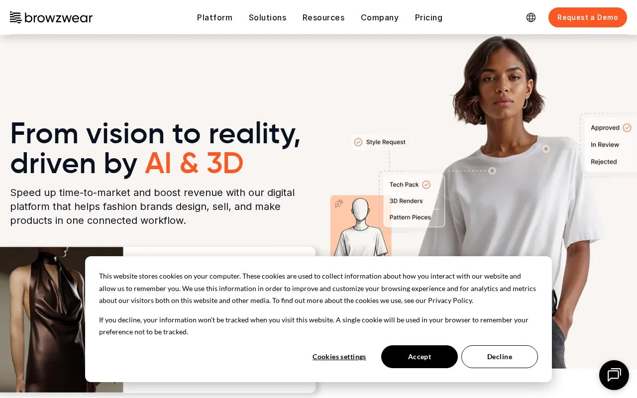 Screenshot of the Browzwear homepage