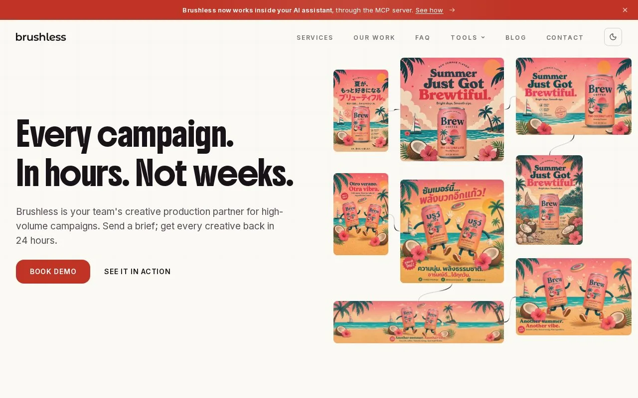 Screenshot of the Brushless homepage