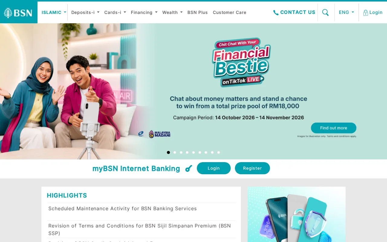 Screenshot of the Bank Simpanan Nasional homepage