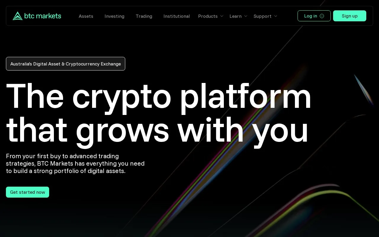 Screenshot of the BTC Markets homepage