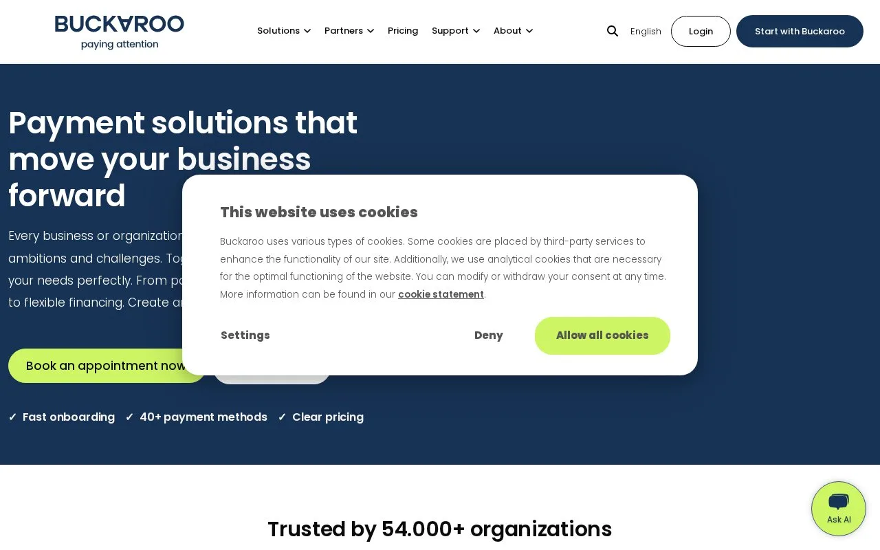 Screenshot of the Buckaroo homepage