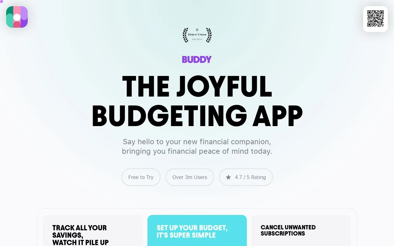Screenshot of the Buddy homepage