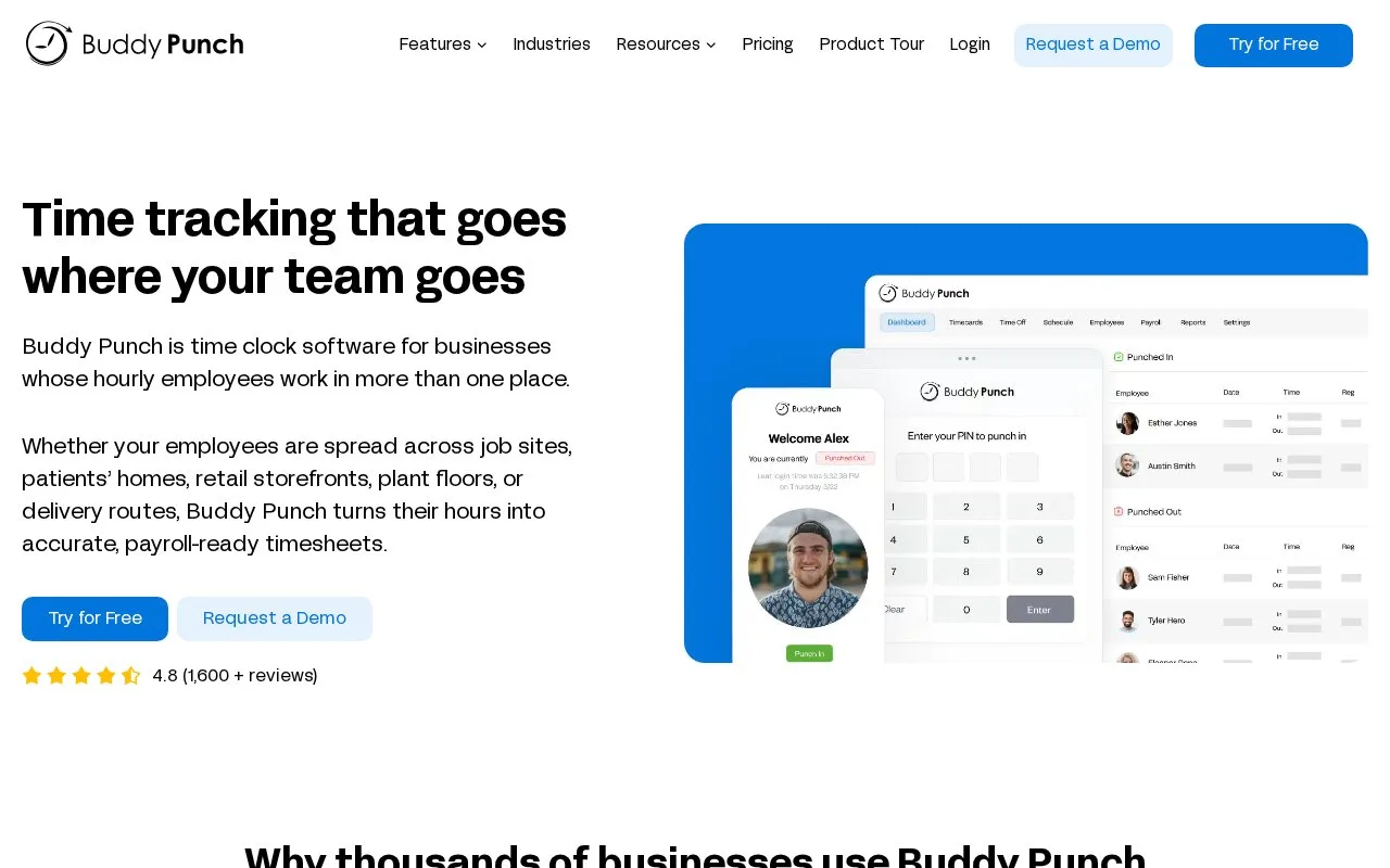 Screenshot of the Buddy Punch homepage