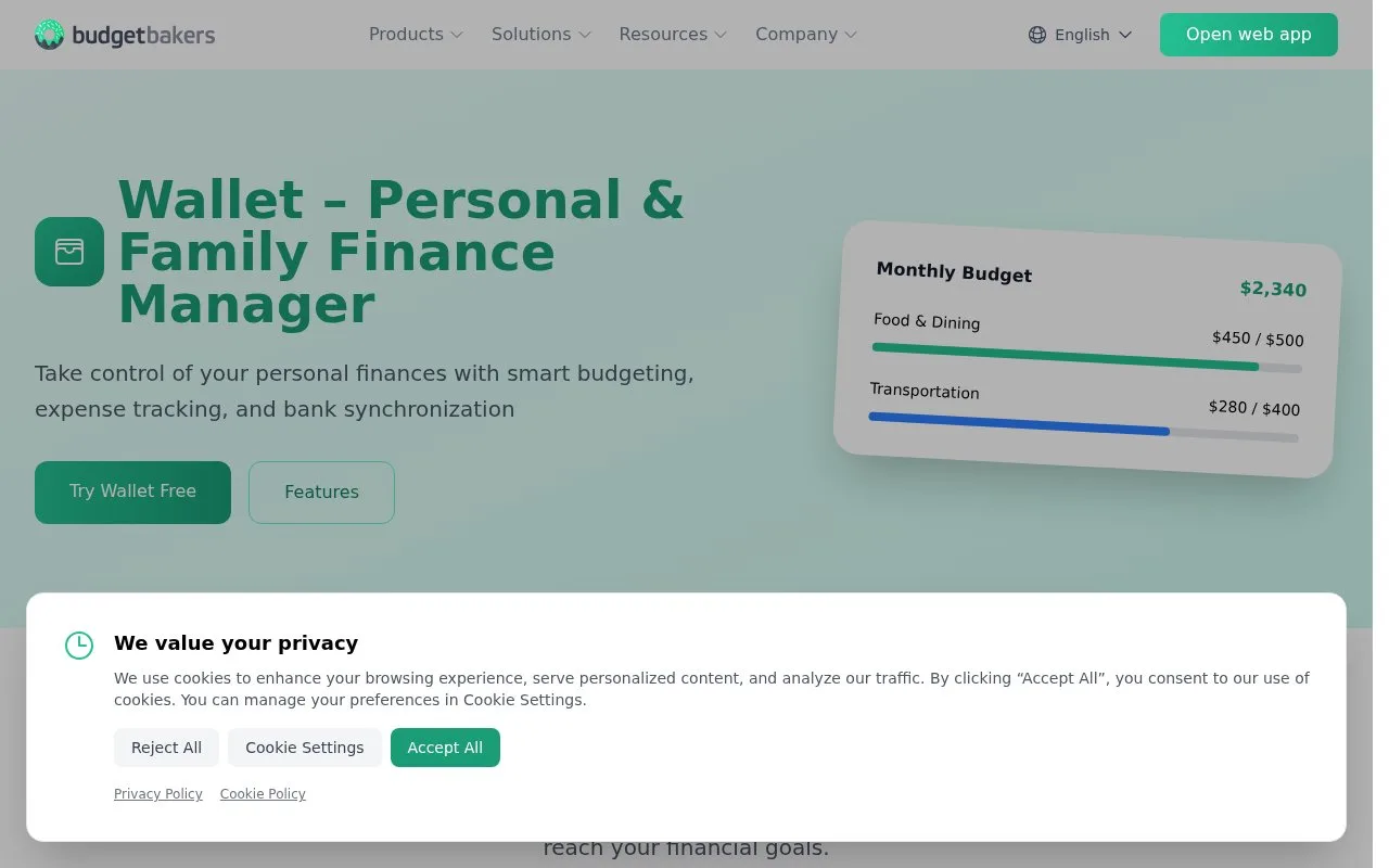 Screenshot of the Wallet by BudgetBakers homepage