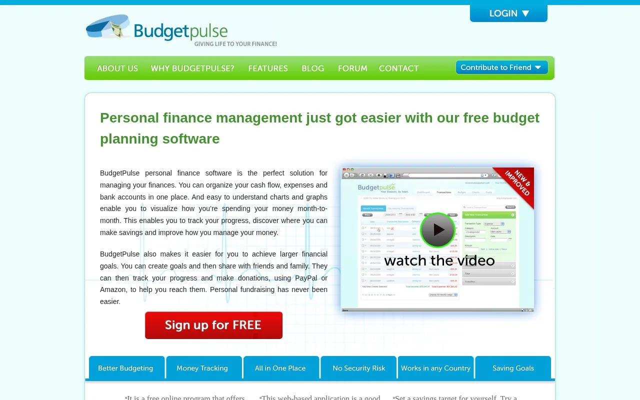 Screenshot of the BudgetPulse homepage