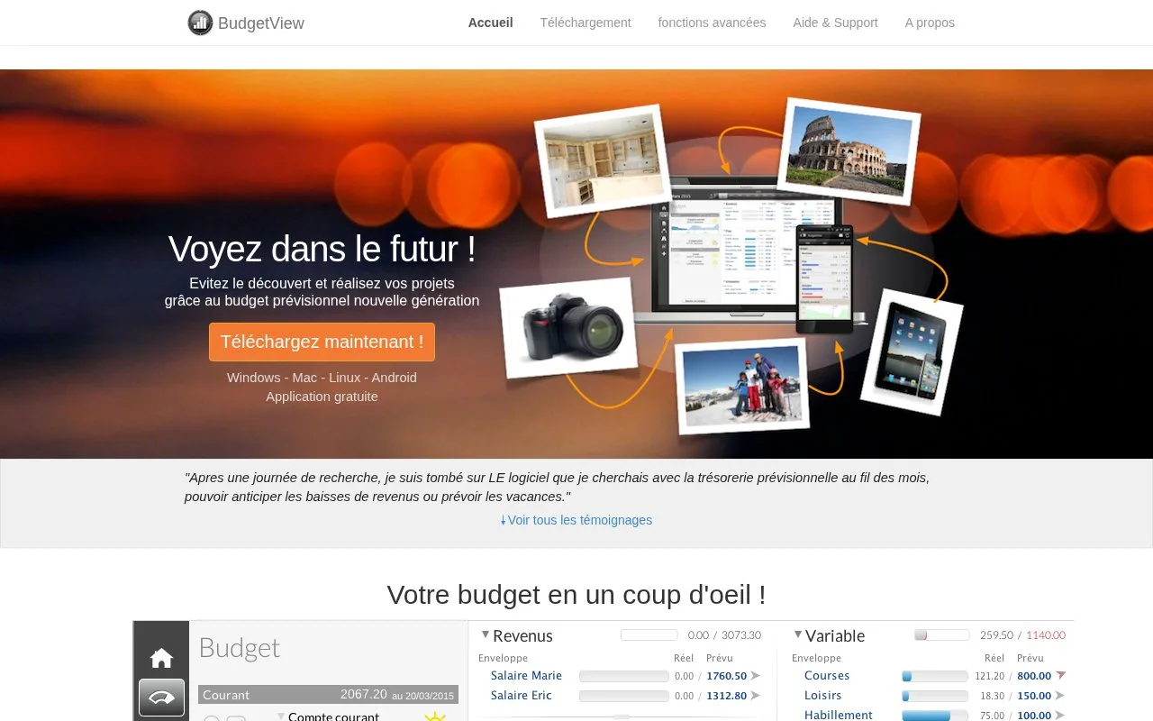 Screenshot of the BudgetView homepage