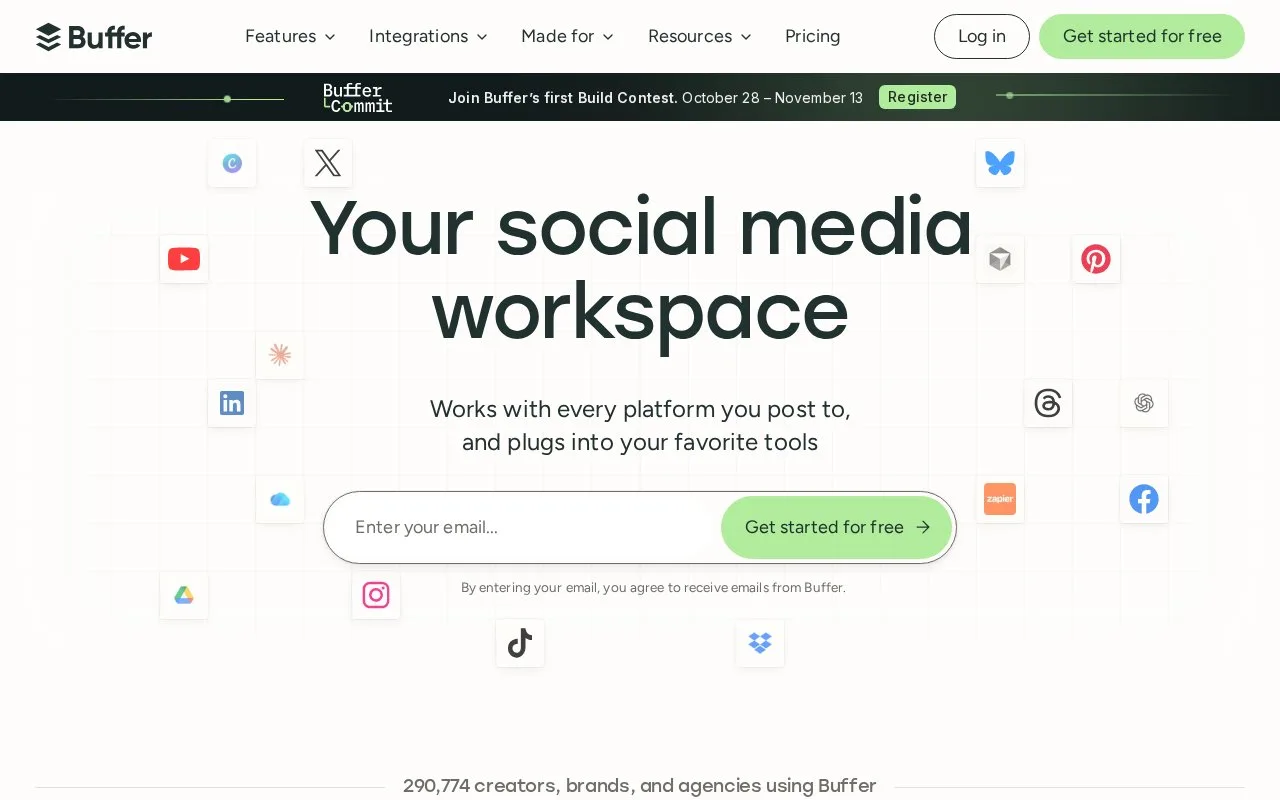 Screenshot of the Buffer homepage