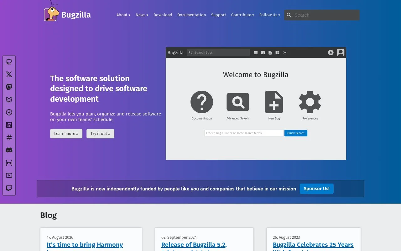 Screenshot of the Bugzilla homepage