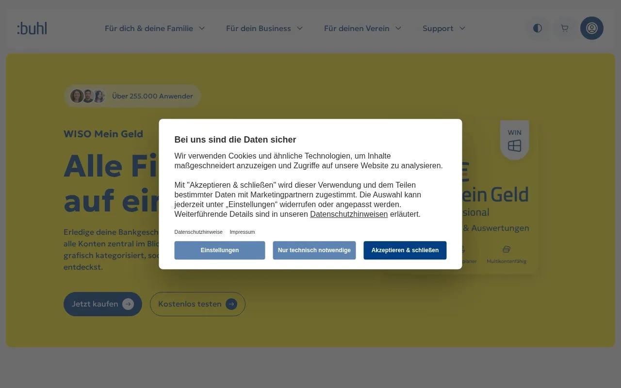 Screenshot of the WISO Mein Geld homepage