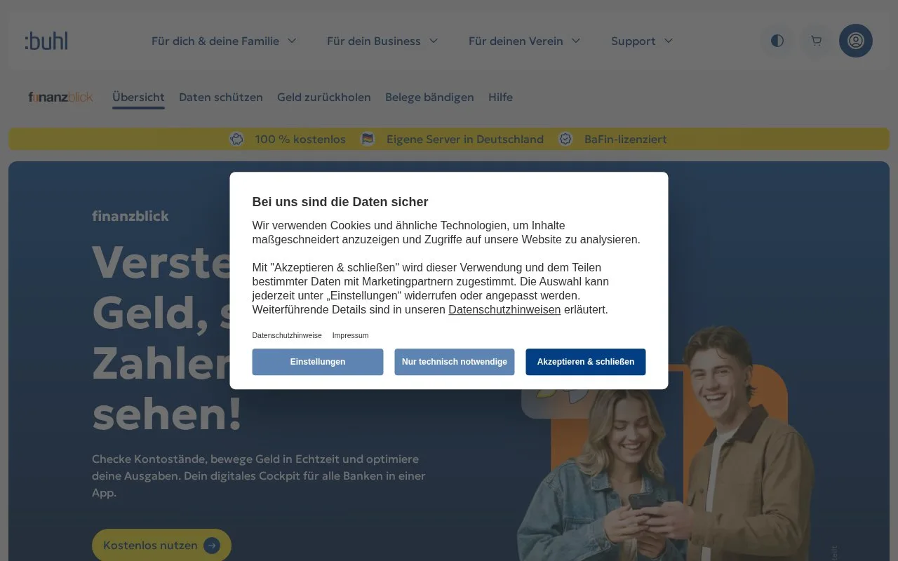 Screenshot of the finanzblick homepage