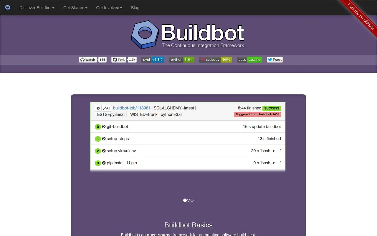 Screenshot of the Buildbot homepage