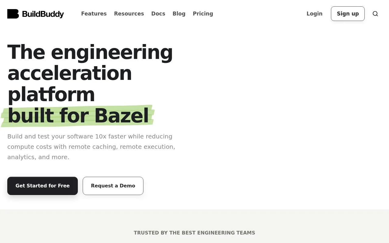 Screenshot of the BuildBuddy homepage