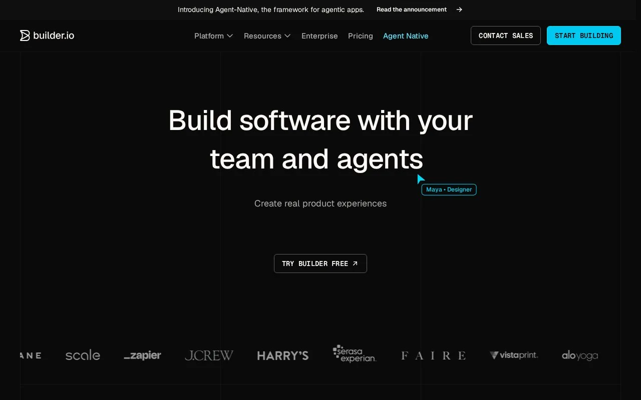 Screenshot of the Builder.io homepage