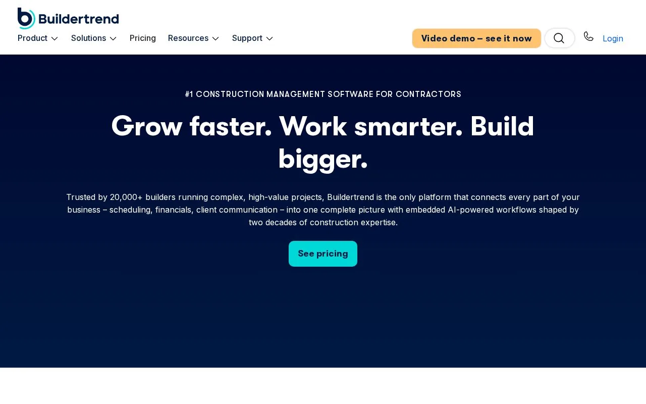 Screenshot of the Buildertrend homepage