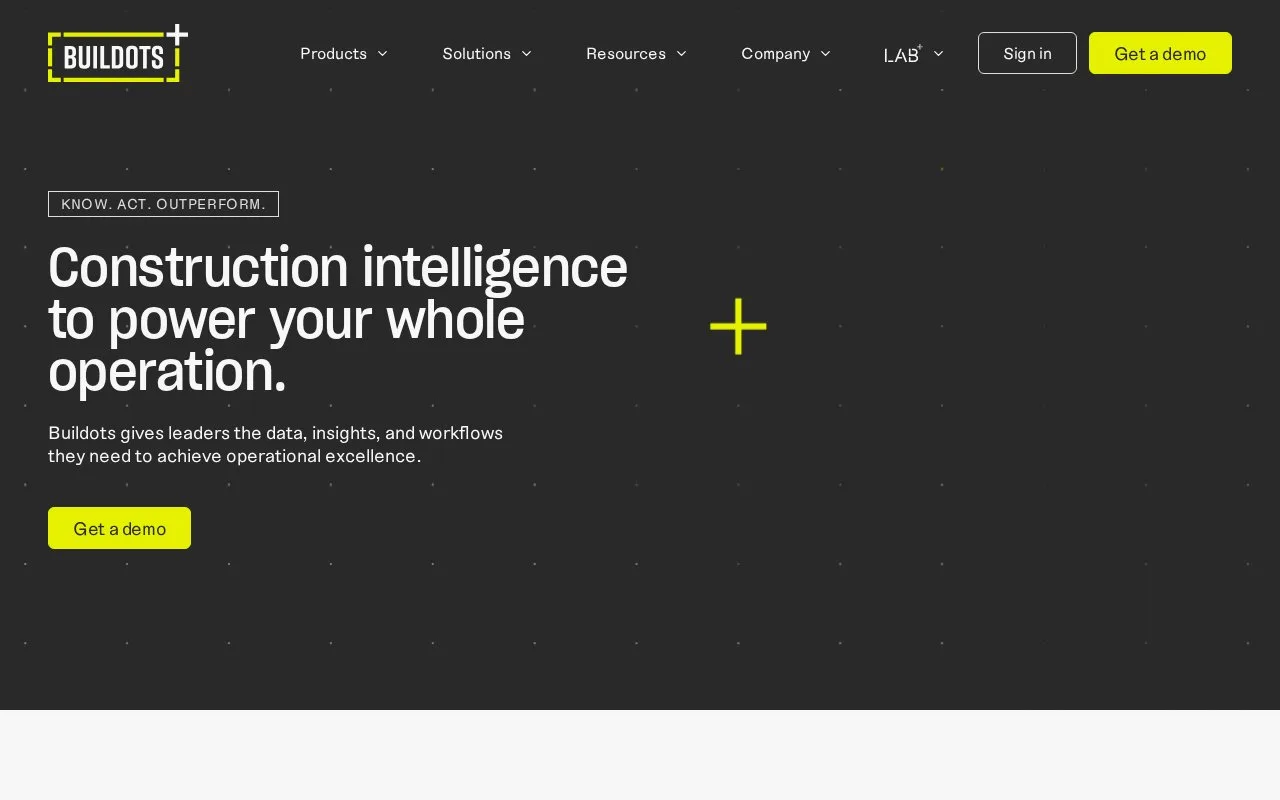 Screenshot of the Buildots homepage