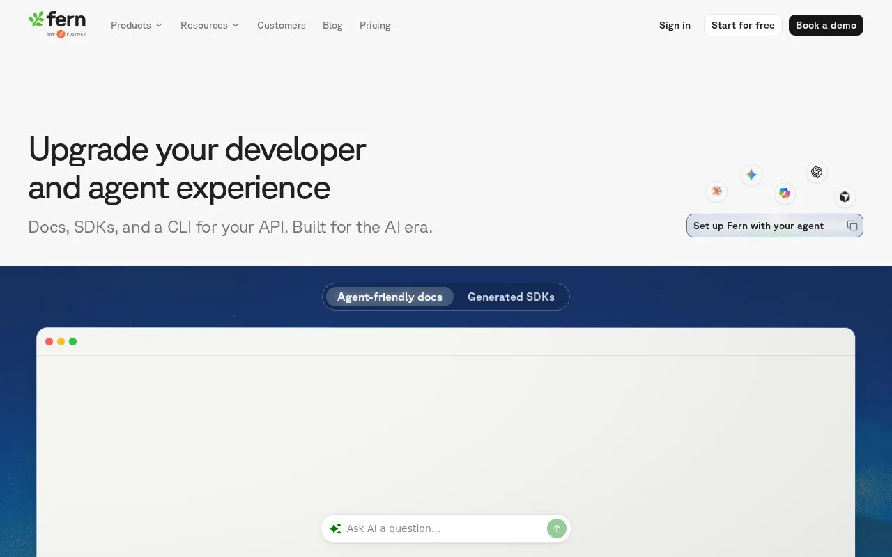 Screenshot of the Fern homepage