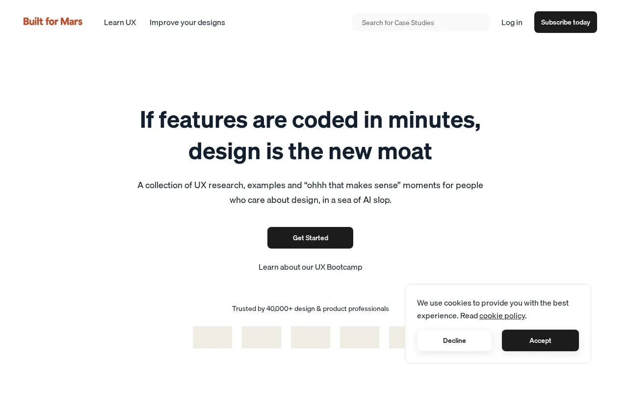 Screenshot of the Built for Mars homepage