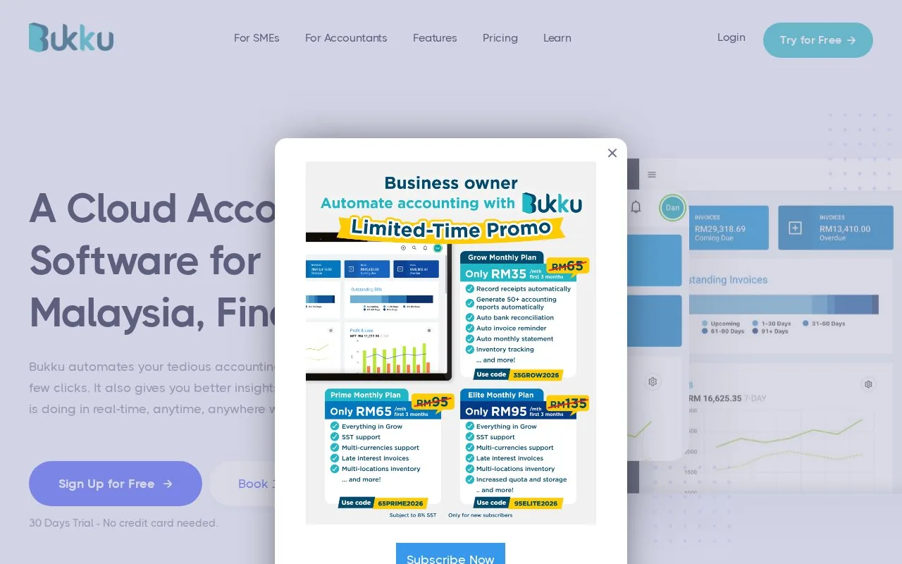 Screenshot of the Bukku homepage