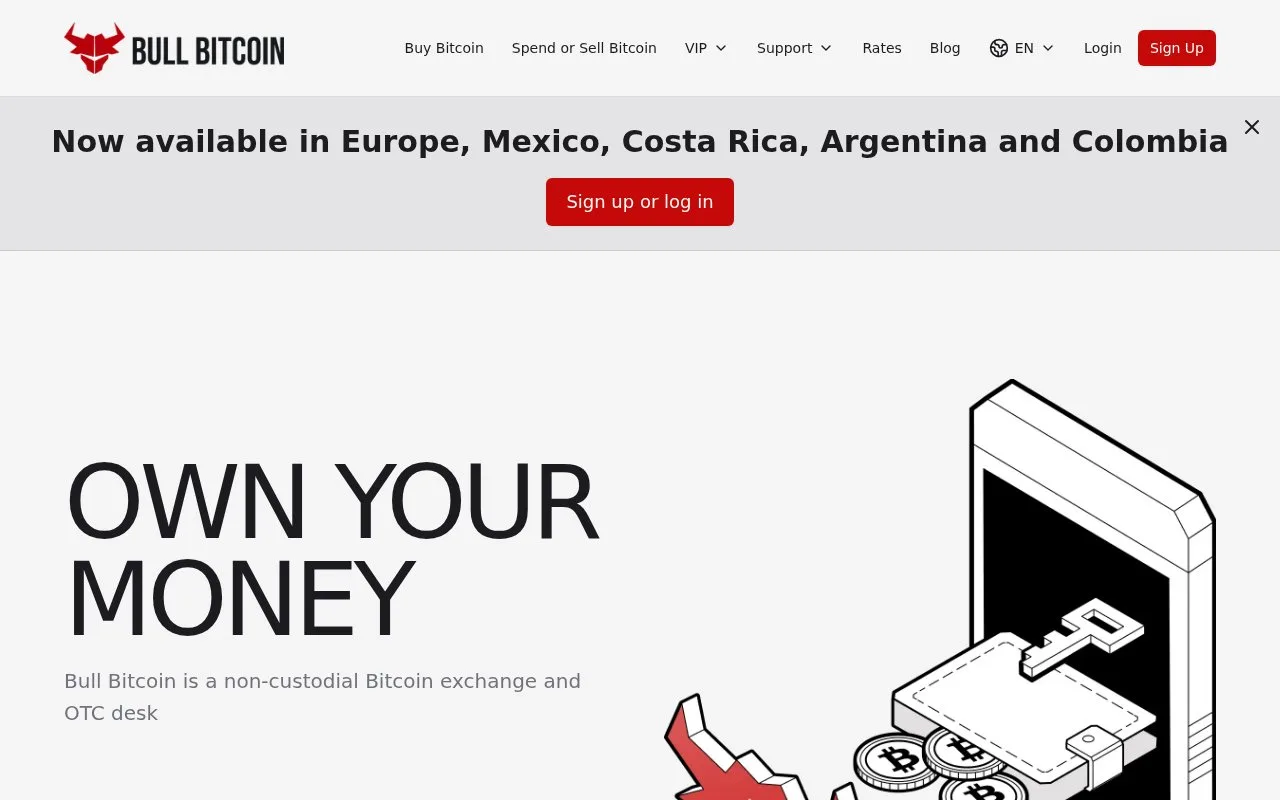 Screenshot of the Bull Bitcoin homepage