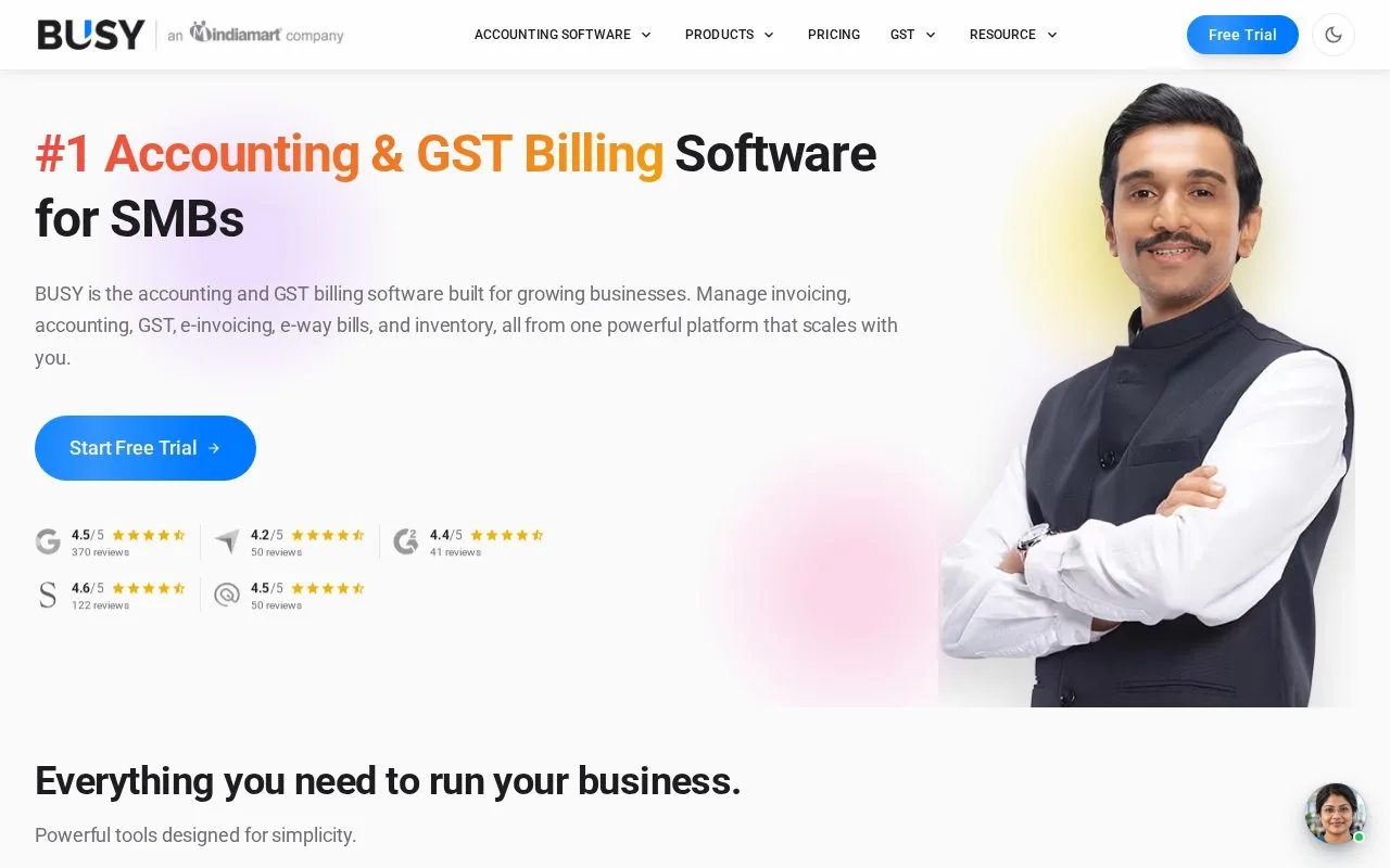 Screenshot of the BUSY homepage