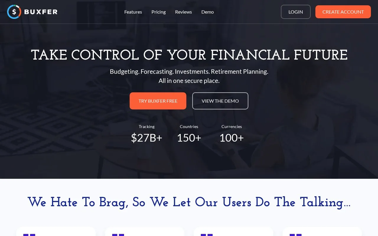 Screenshot of the Buxfer homepage