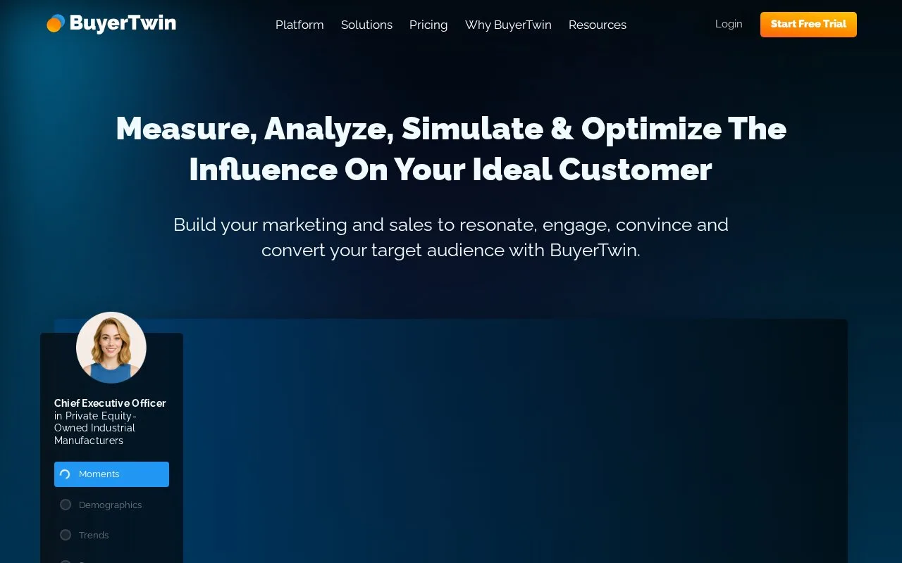 Screenshot of the BuyerTwin homepage