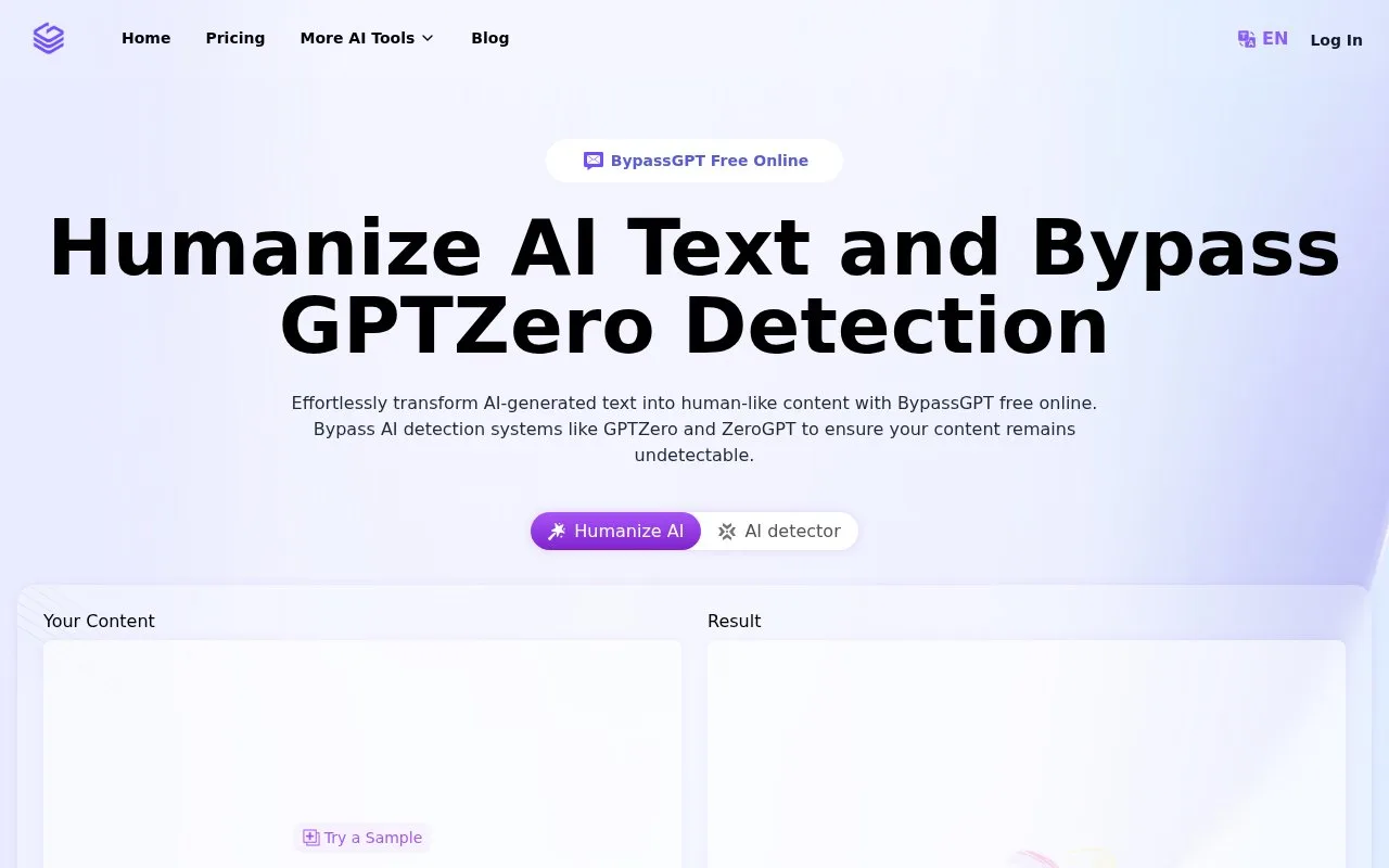 Screenshot of the BypassGPT homepage