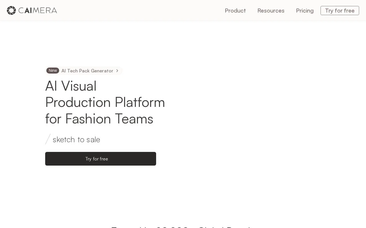 Screenshot of the Caimera homepage