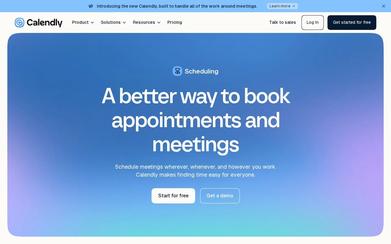 Screenshot of the Calendly homepage