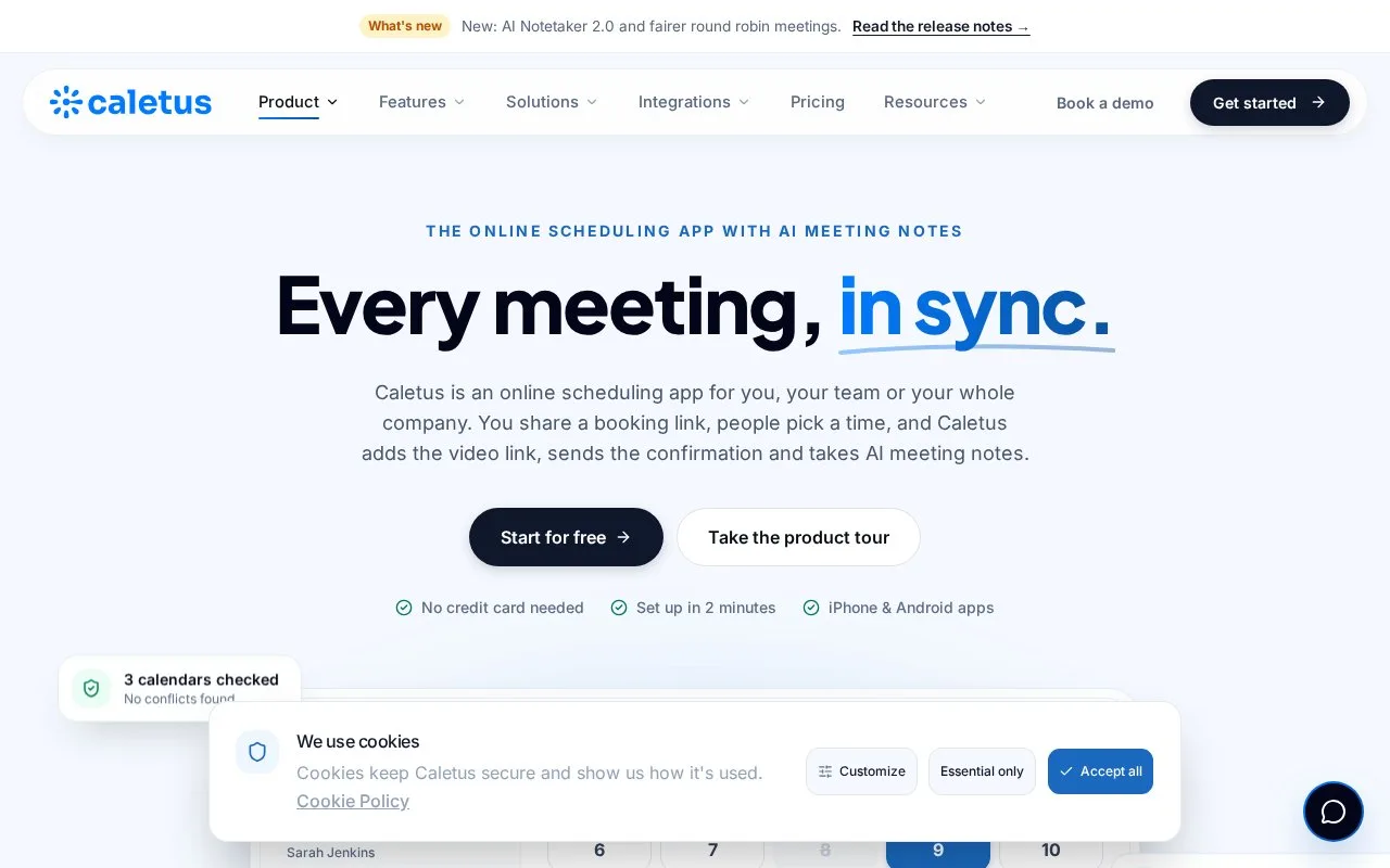 Screenshot of the Caletus homepage