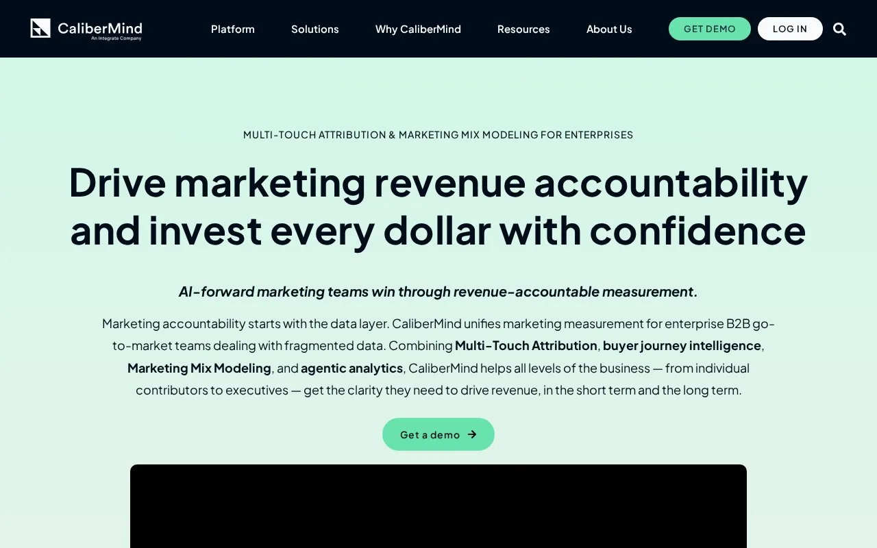 Screenshot of the CaliberMind homepage