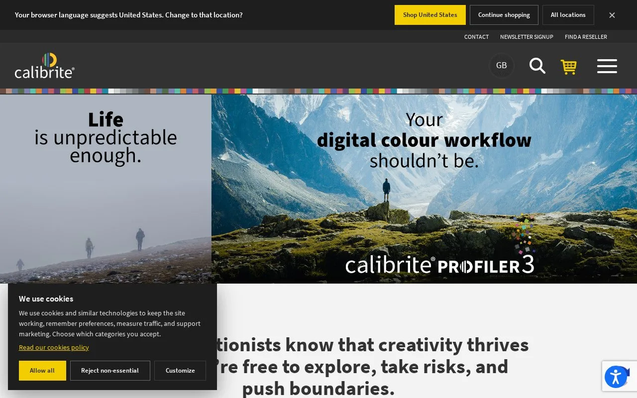 Screenshot of the Calibrite PROFILER homepage