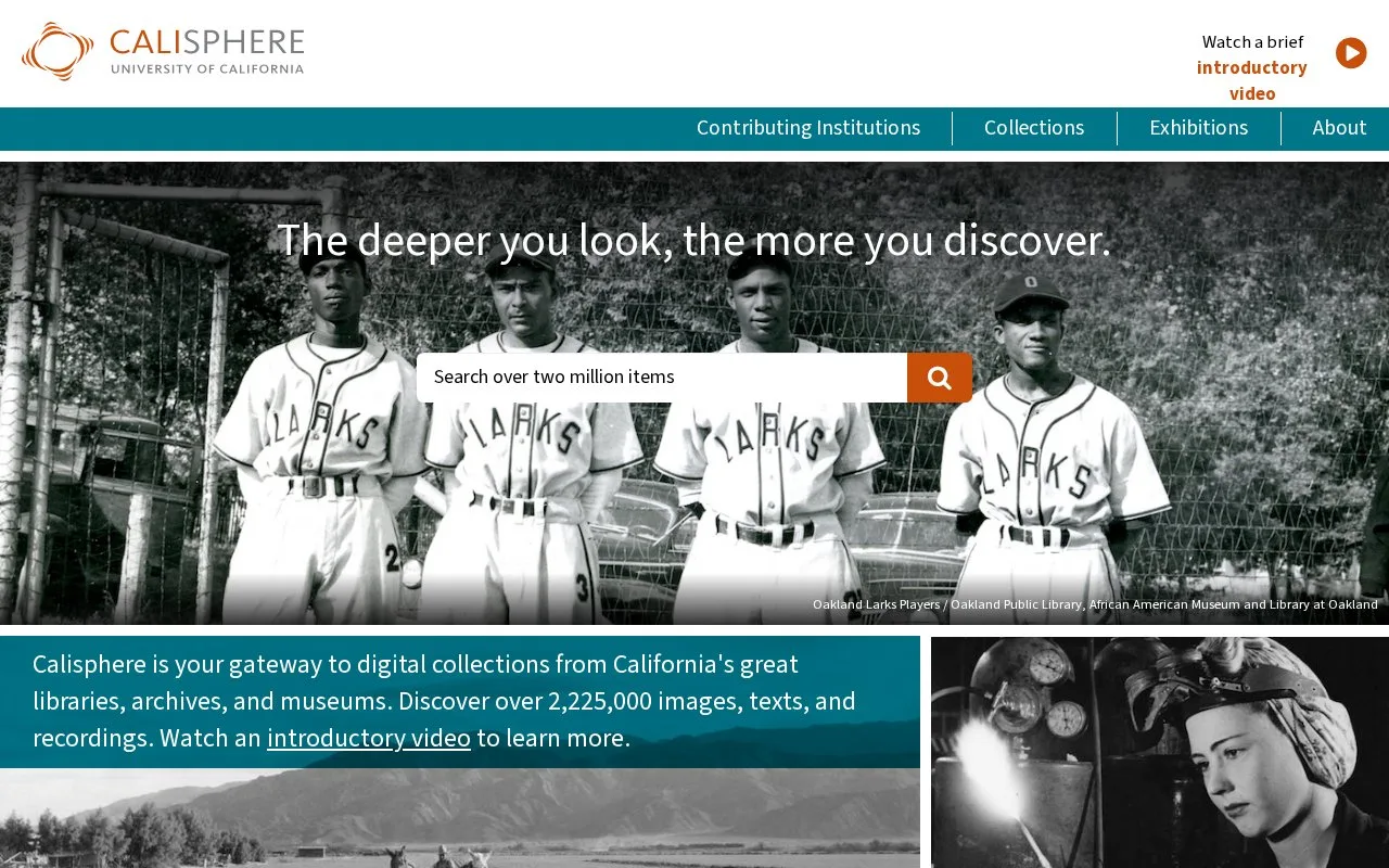 Screenshot of the Calisphere homepage