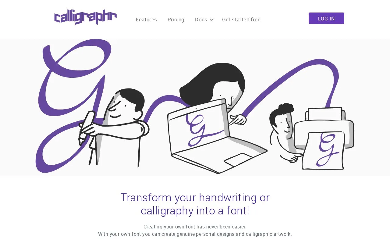 Screenshot of the Calligraphr homepage