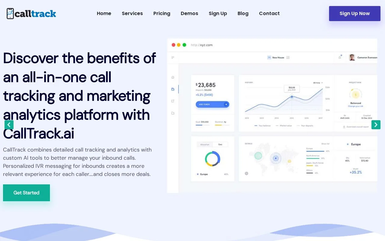 Screenshot of the CallTrack.ai homepage