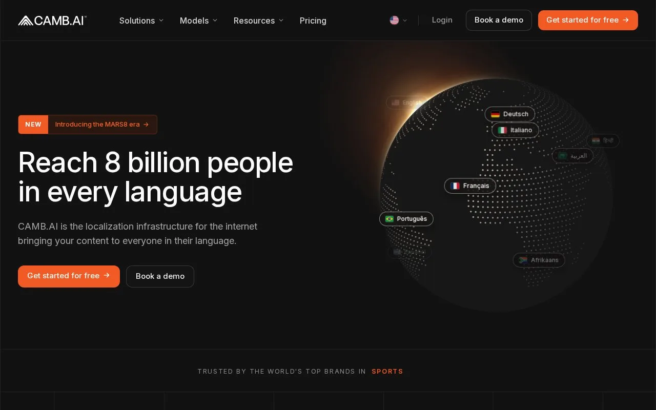 Screenshot of the CAMB.AI homepage