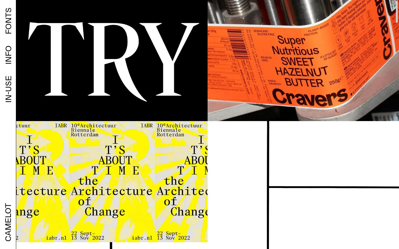 Screenshot of the Camelot Typefaces homepage