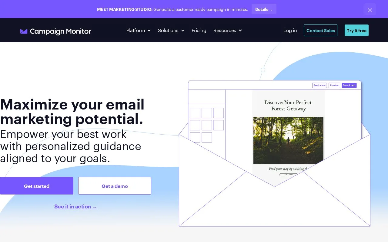 Screenshot of the Campaign Monitor homepage