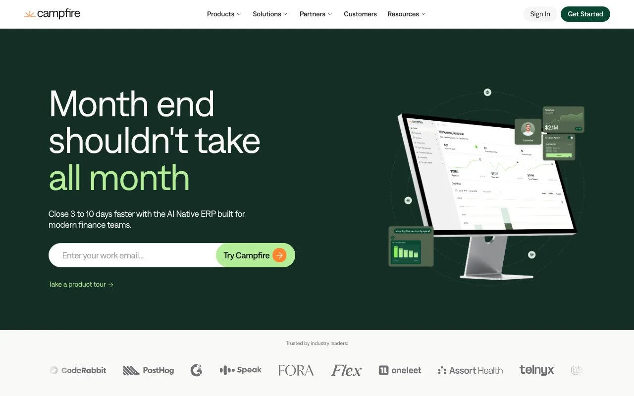 Screenshot of the Campfire homepage