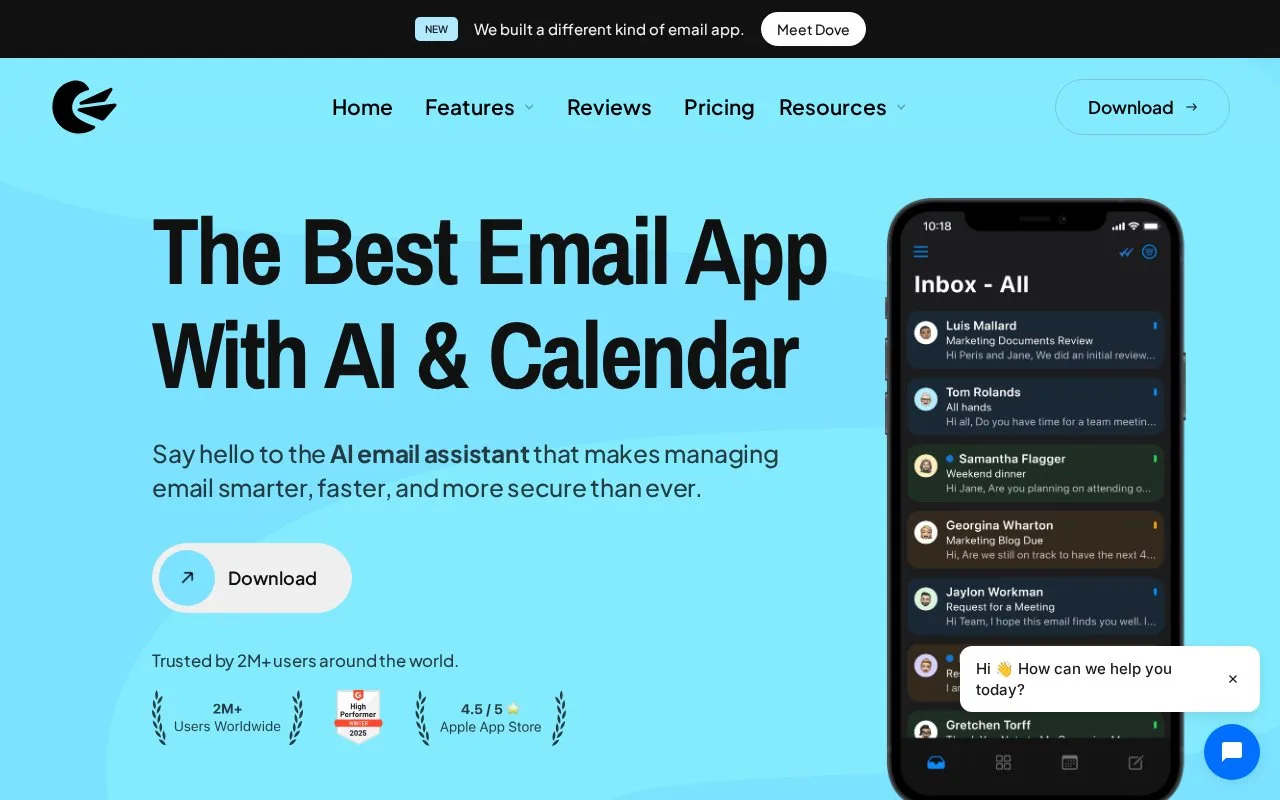 Screenshot of the Canary Mail homepage